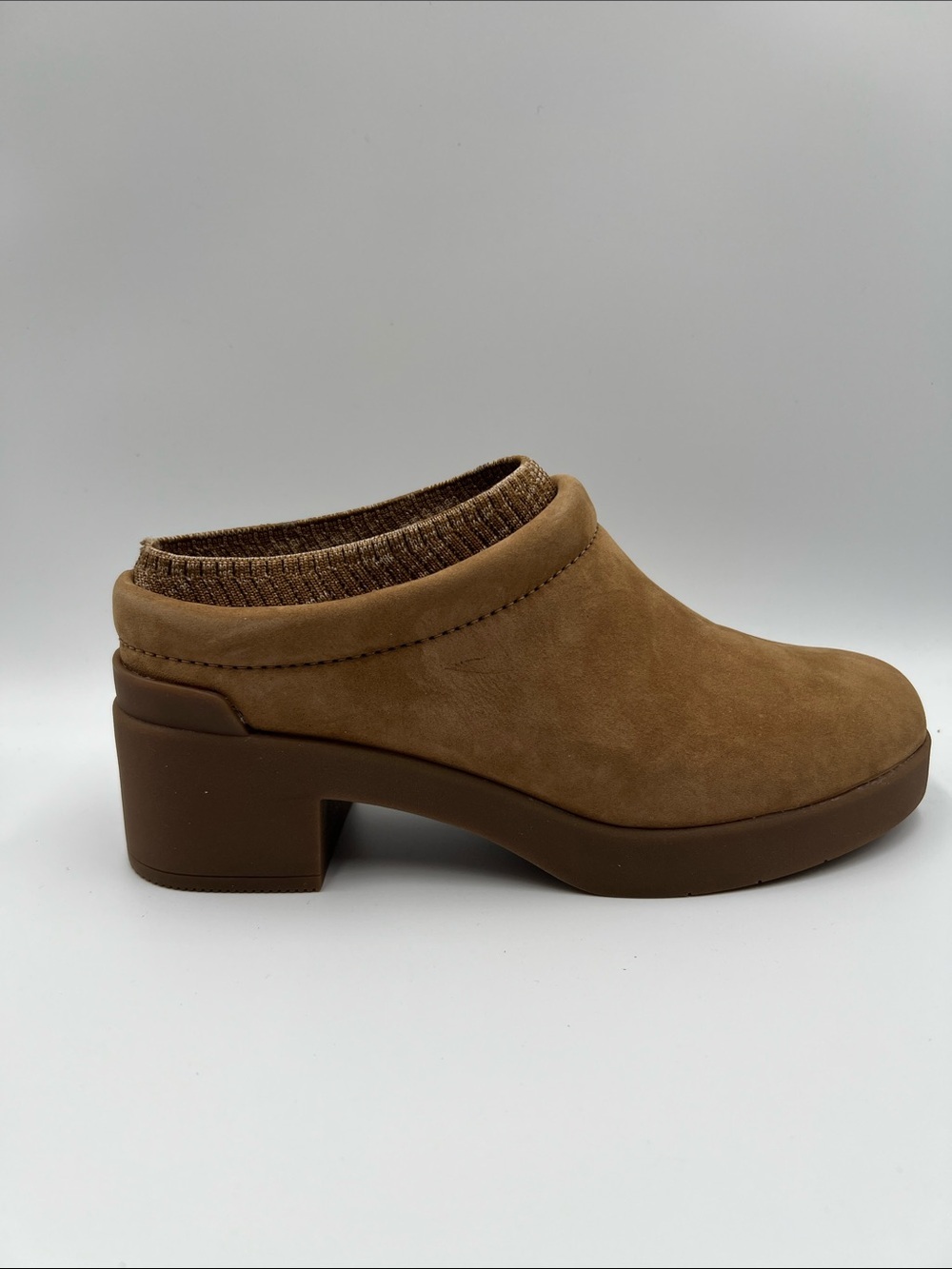 ABEO Capital chunky clog tan brown suede leather comfort platform heel EUC 7.5